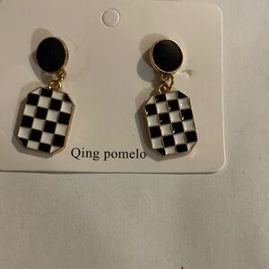 Pomelo Gold and Black Checkered Earrings
